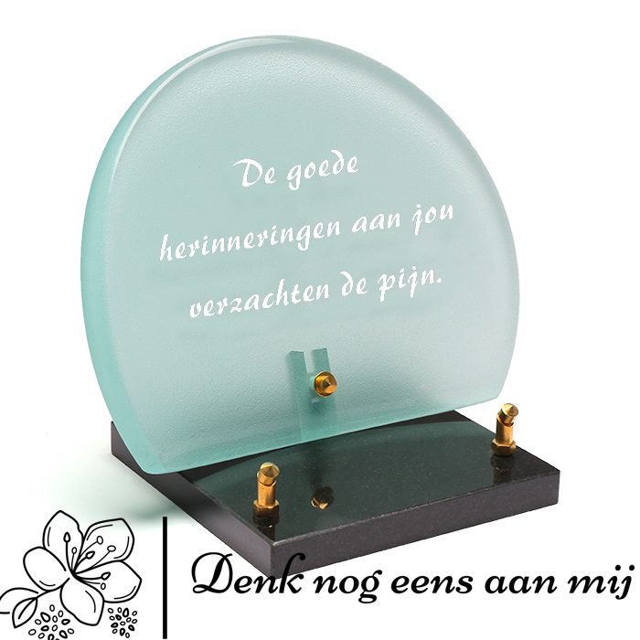 Gebogen glas halve cirkel + tekst + sokkel