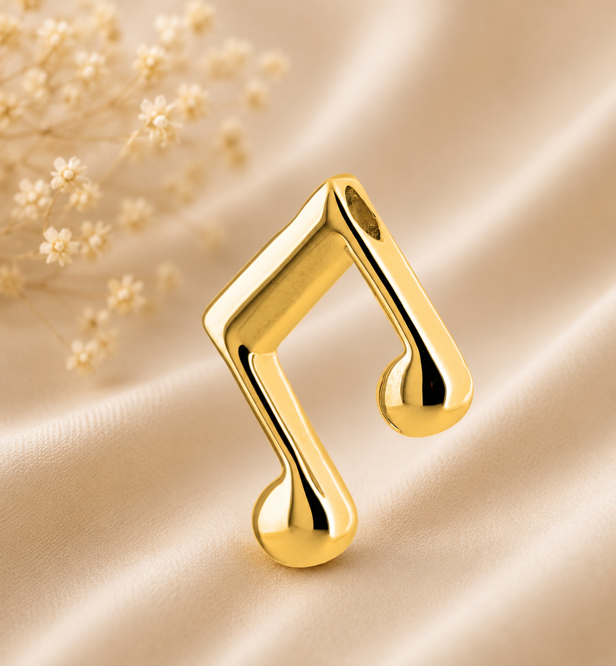 14 karaat gouden assieraad hanger in de vorm van een dubbele achtste noot – stijlvol herinneringssieraad met muzieknoot design voor een symbolische hoeveelheid as.