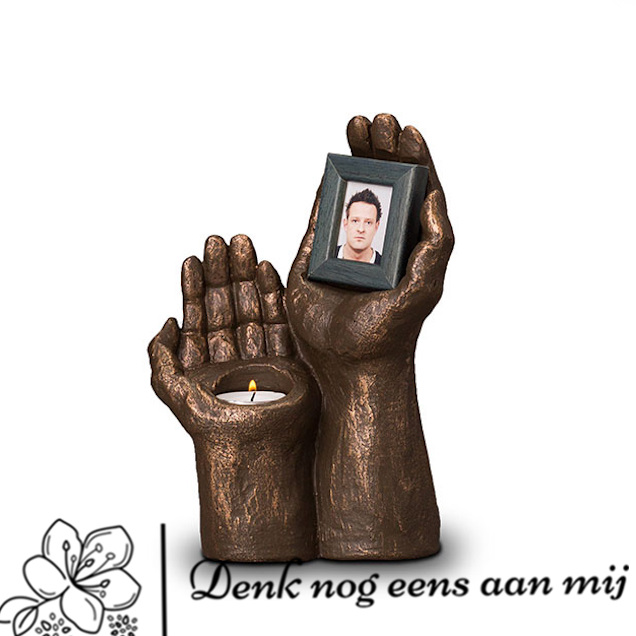 Keramische urn Brons - Handen met fotolijst ( waxine)