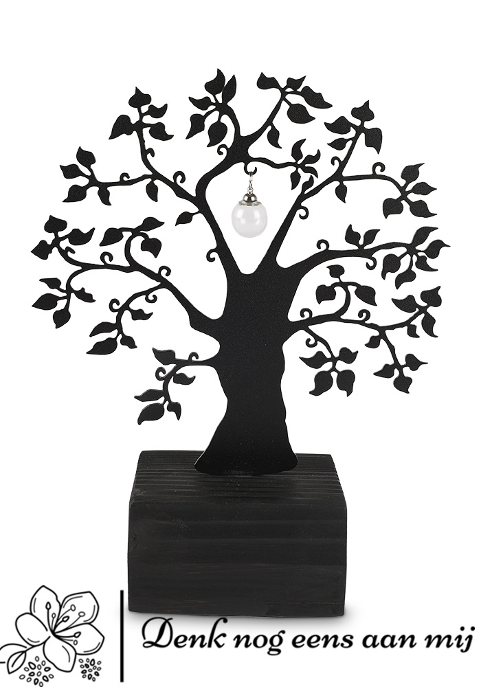 Keepsake urn metaal op houten sokkel - Levensboom