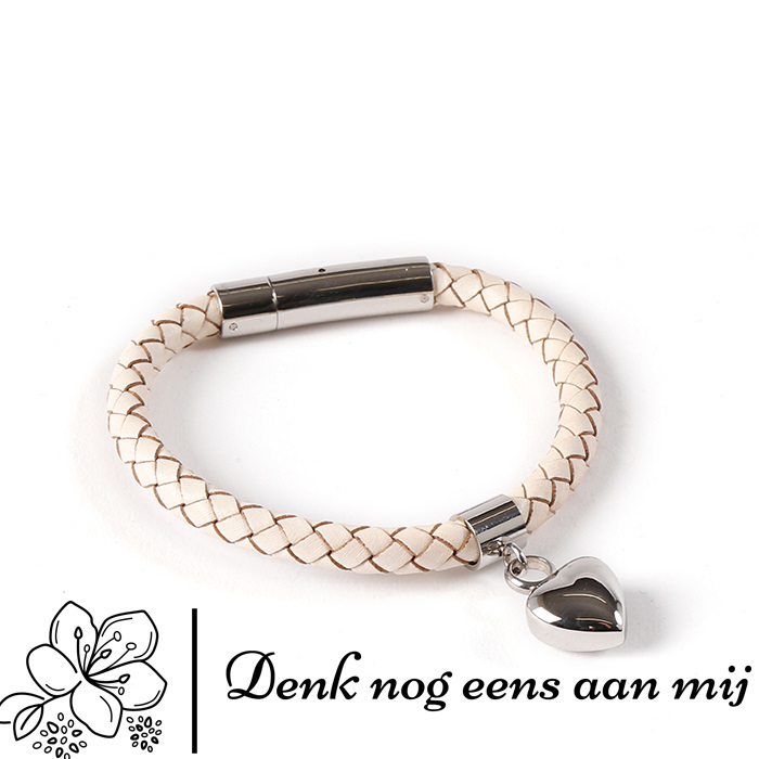 Armband in wit leder met hart