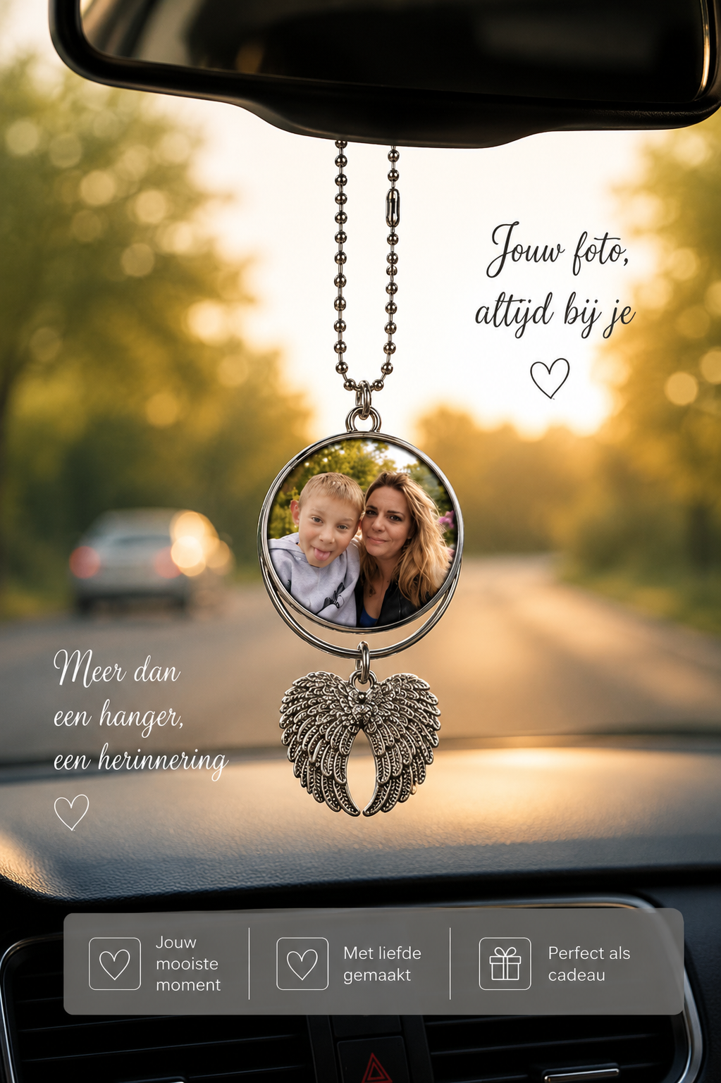 autohanger met eigen foto persoonlijke hanger voor in de auto met herinneringsfoto