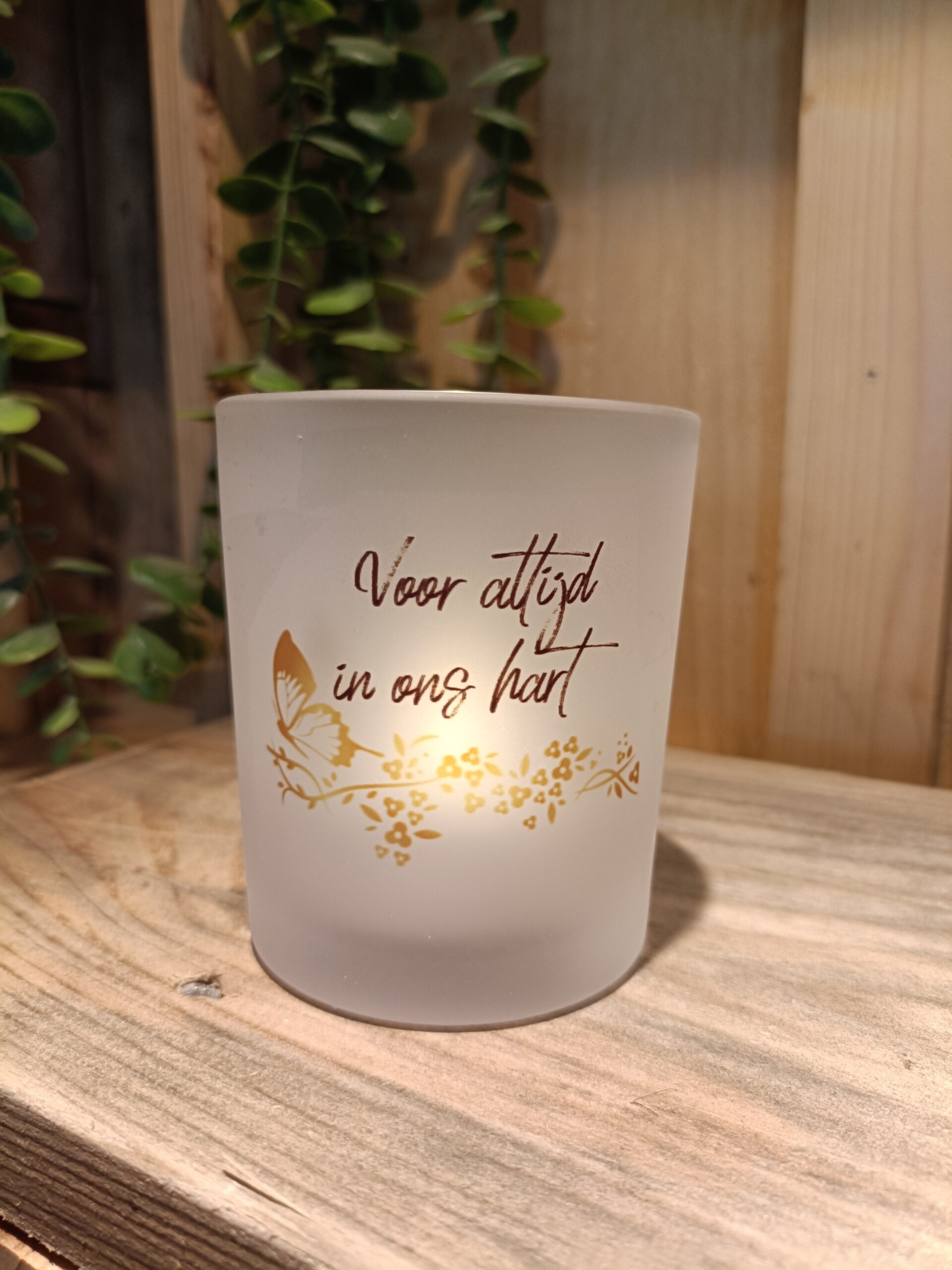 Herdenkings waxinelichthouder - Gepersonaliseerd