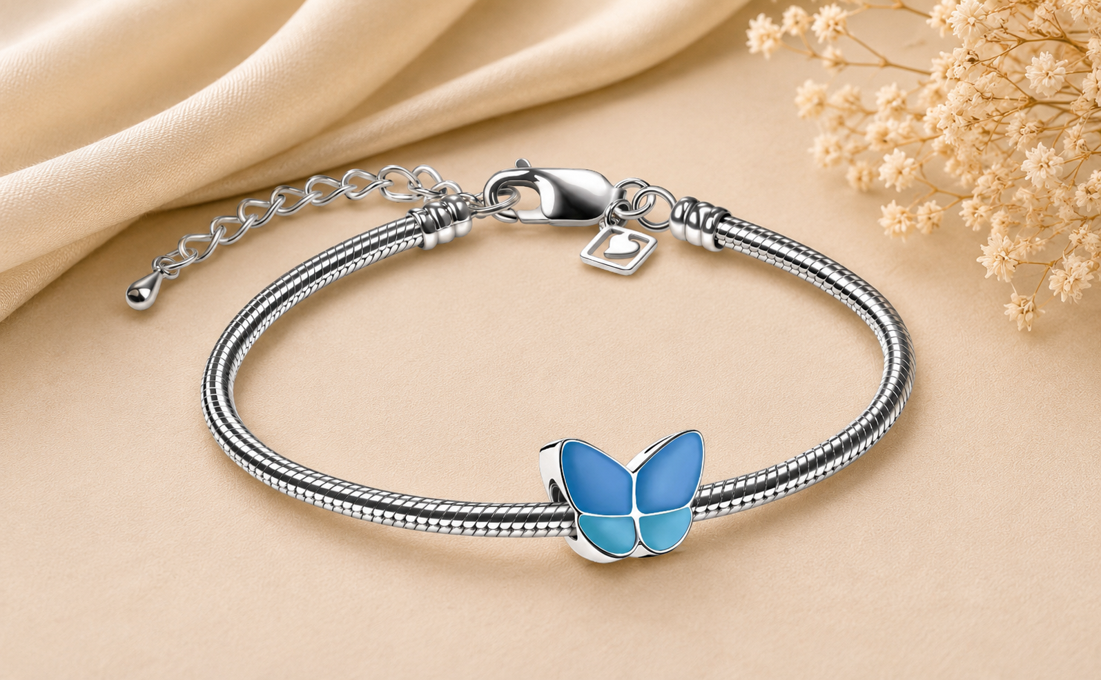 "Blauwe vlinder asbedel van Sterling 925 zilver voor bedelarmband."