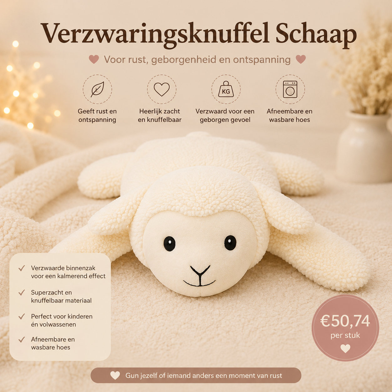 zachte verzwaringsknuffel schaap voor rust ontspanning en geborgenheid